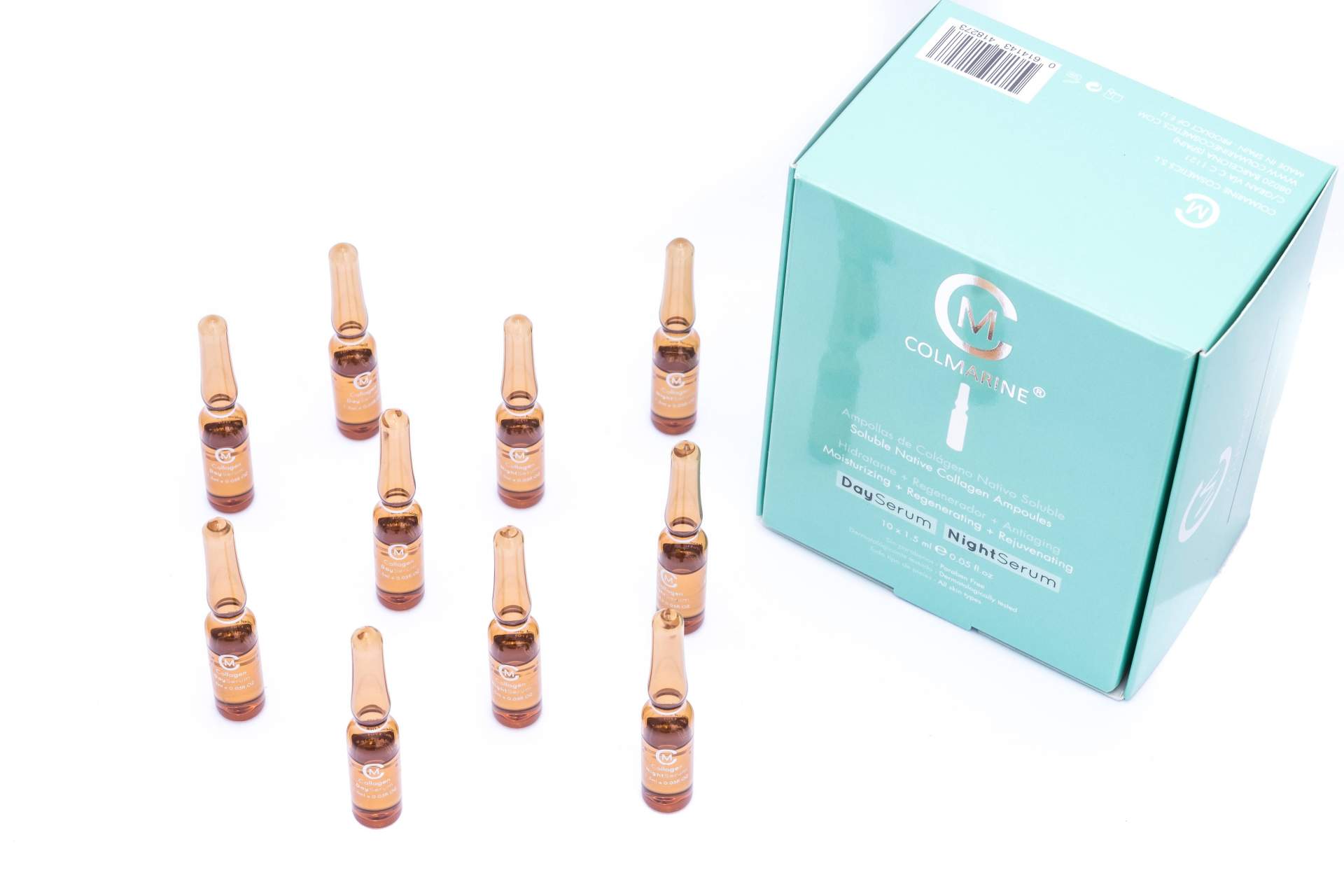 Ampollas faciales de colágeno y ácido hialurónico, disponibles en Colmarine Cosmetics
