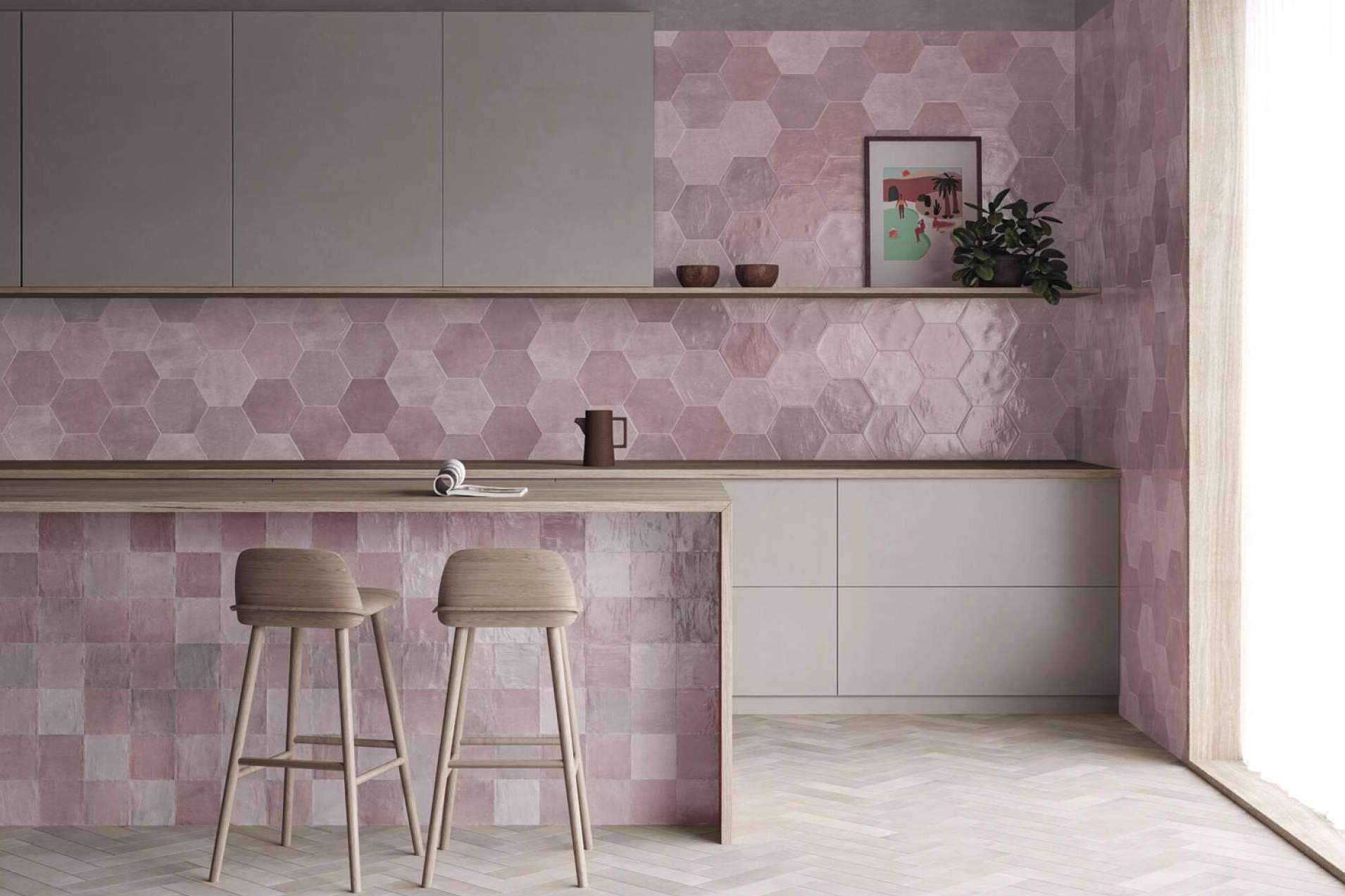 Atreverse a instalar azulejos rosas en cocinas y baños